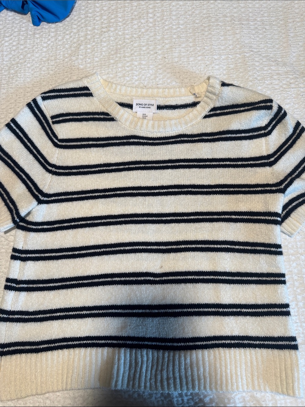 Song of Style Cream & Black Striped Short Sleeve Sweater
